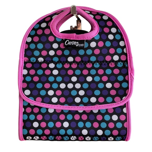 CURVES INSULATED LUNCH BAG Pink Gray Purple Black Turquoise Collapsible - Picture 1 of 14